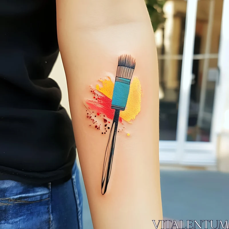 Colorful Paintbrush Tattoo Design AI Image