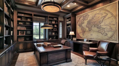 Classic Study Room with World Map