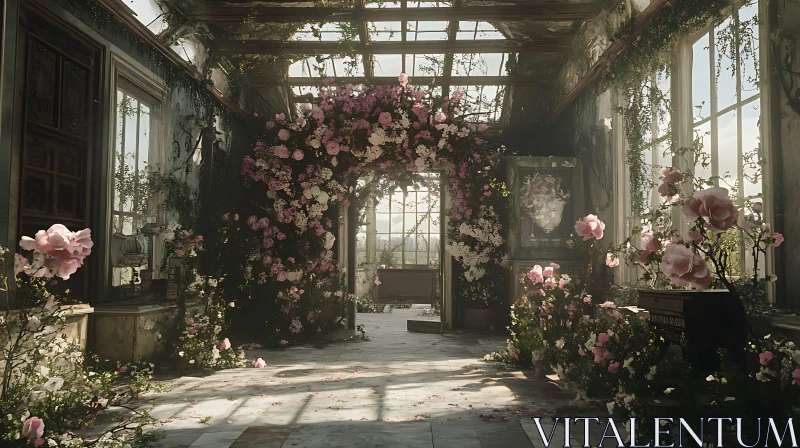 AI ART Floral Interior with Roses Archway