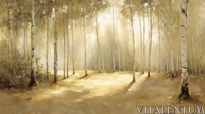 Tranquil Sunlit Forest Scene AI Image