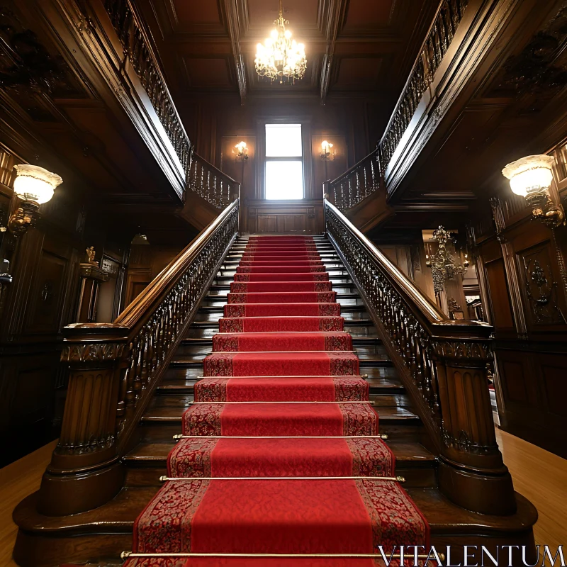 Grand Staircase with Red Carpet AI Image