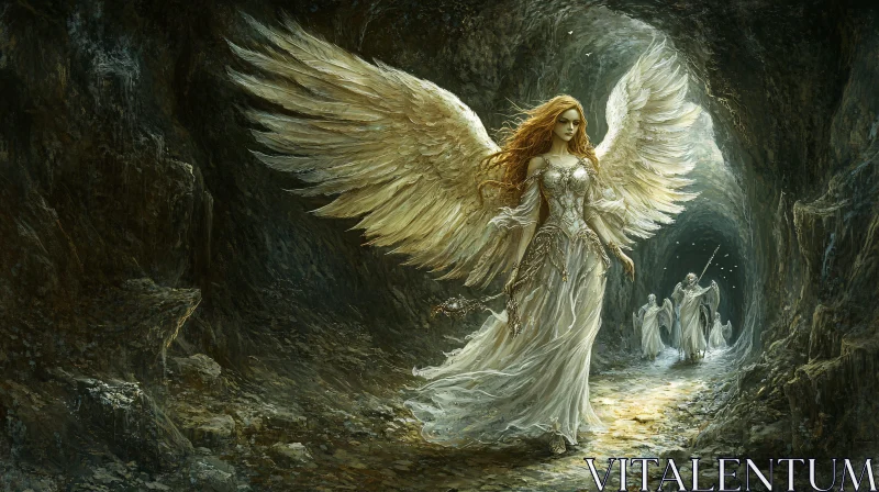 AI ART Winged Angel in Stone Cavern