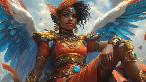 Celestial Woman with Wings in the Sky