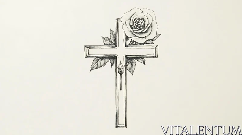 Cross with Blooming Rose Tattoo Art AI Image