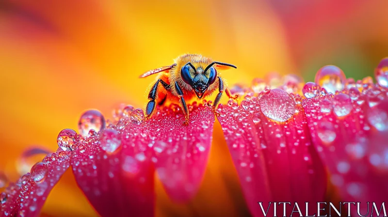 Macro Image of Bee on Vibrant Pink Flower AI Image