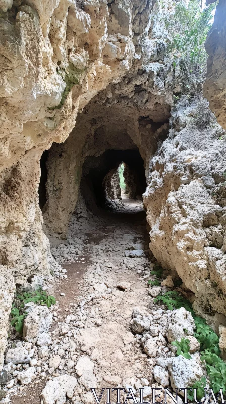 AI ART Rugged Cave Pathway Illuminated by Natural Light