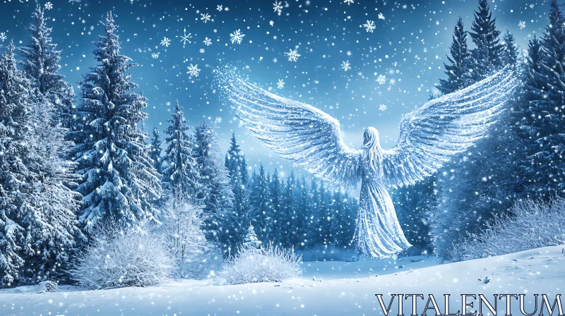 Winter Angel in Snowy Forest AI Image