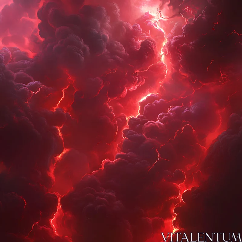 AI ART Stormy Red Cloudscape with Lightning