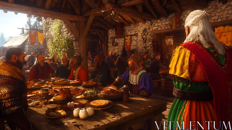 Festive Gathering in a Medieval Tavern AI Image