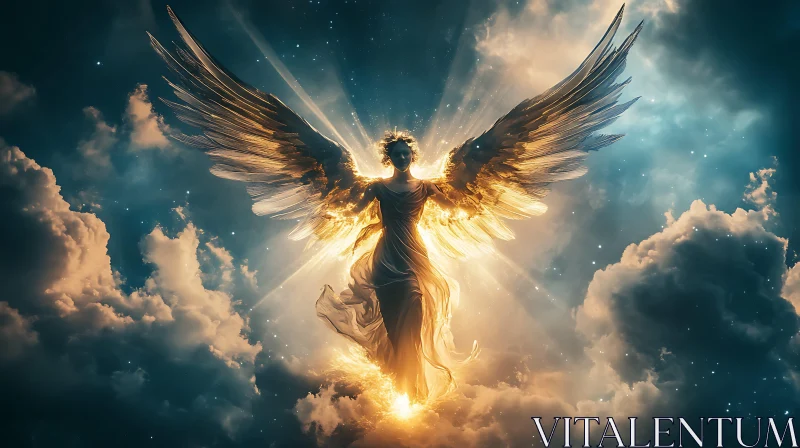 Ethereal Angel with Wings in the Sky AI Image