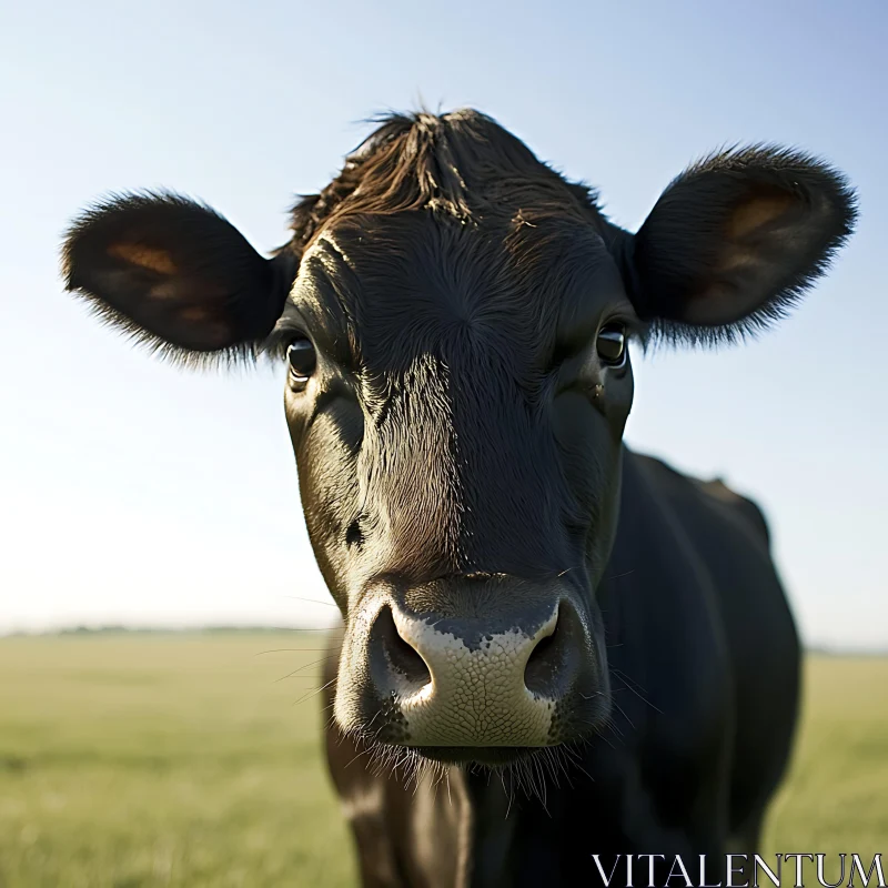 Close-Up of Black Cow on Farm AI Image