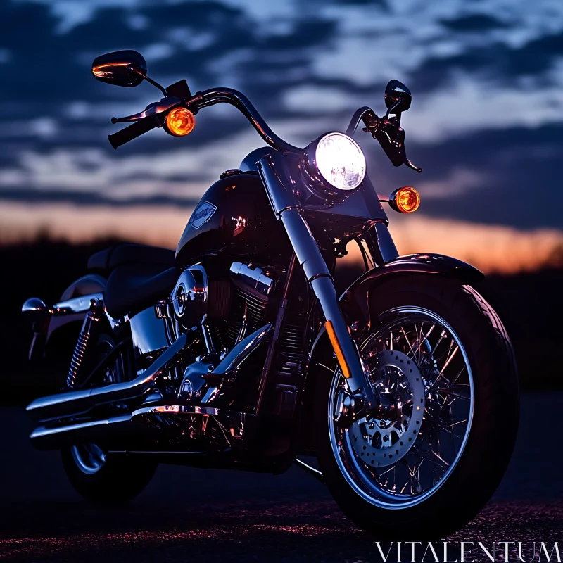 Chrome Motorcycle at Dusk AI Image