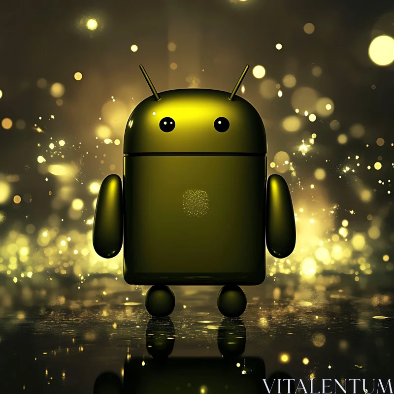 AI ART Glowing Gold Android Robot