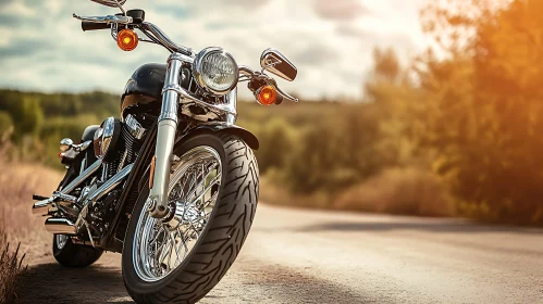 Classic Motorcycle on a Sunny Road
