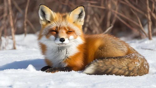 Sleeping Fox in Winter Wonderland