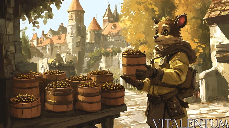 AI ART Autumn Market Day with Furry Merchant