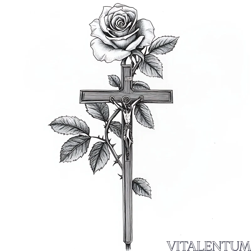 Religious Cross and Rose Tattoo Art AI Image