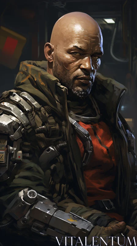 Futuristic Cyborg Man Portrait AI Image