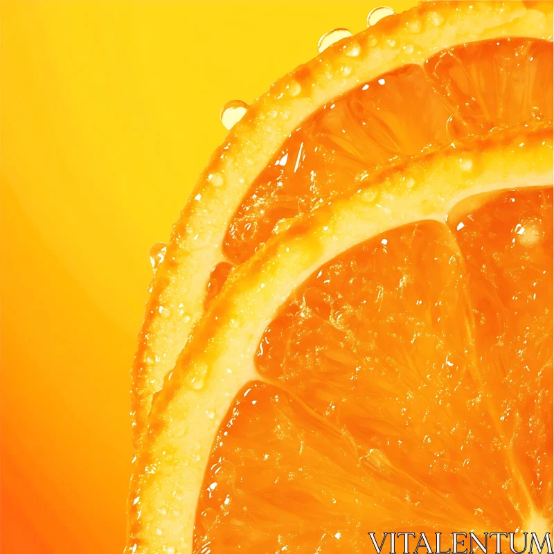 Detailed View of Orang Slice with Water Drops AI Image