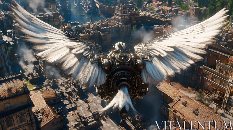 AI ART Mechanical Wings Over Metropolis