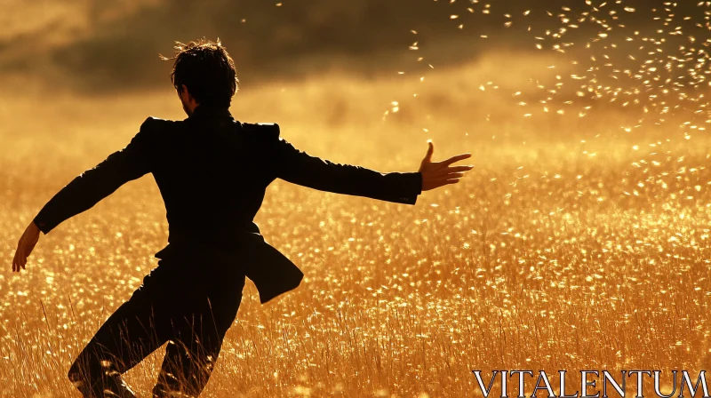 Man Running Golden Field AI Image