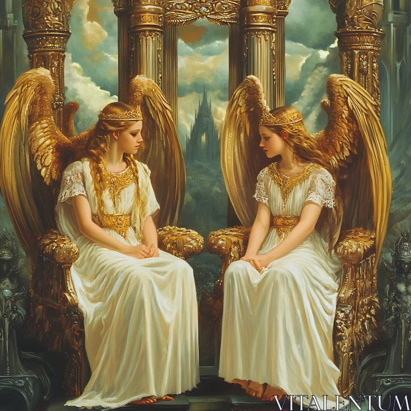 Golden Winged Angels in Royal Seating AI Image