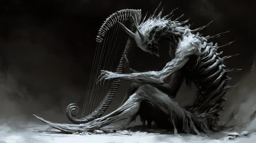 Monochrome Monster with Musical Instrument