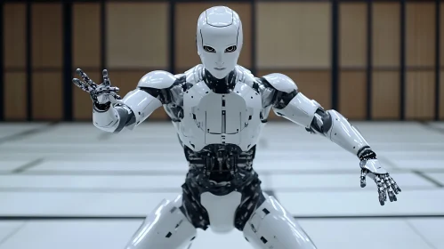 Futuristic White Cyborg in Action Pose