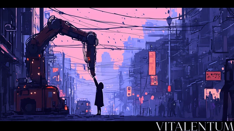 AI ART Urban Silhouette and Robotic Arm