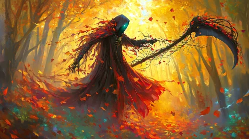 Hooded Figure in Autumnal Forest