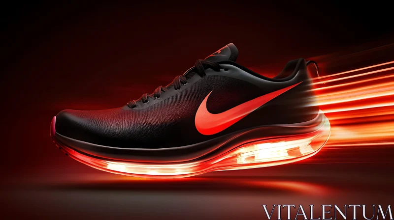 AI ART Black and Red Running Shoe with Motion Blur