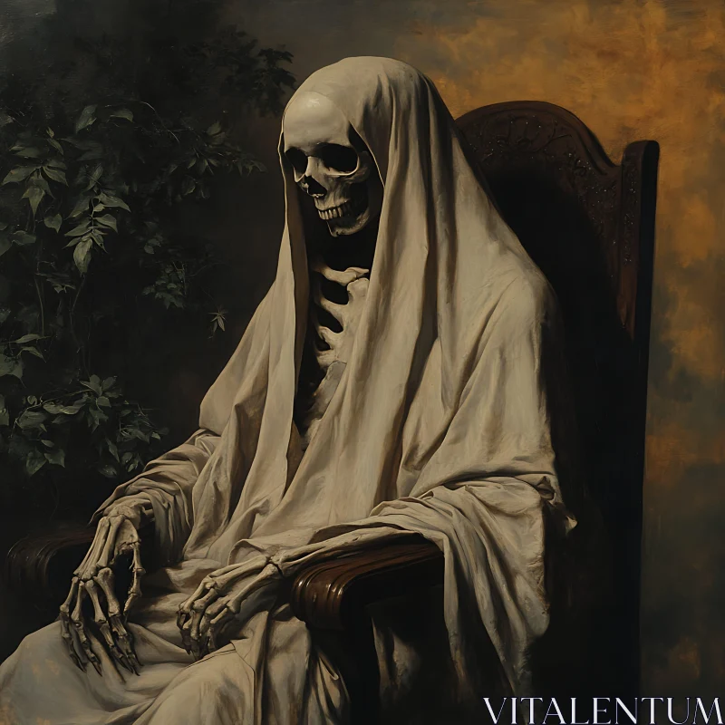 AI ART Grim Reaper Seated in Antique Chair