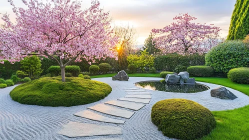 Pink Blossoms in a Serene Garden