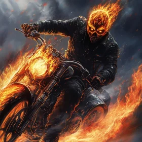 Flaming Skull Rider on Motorcycle