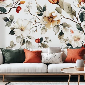 Floral Wallpaper and Comfortable Couch