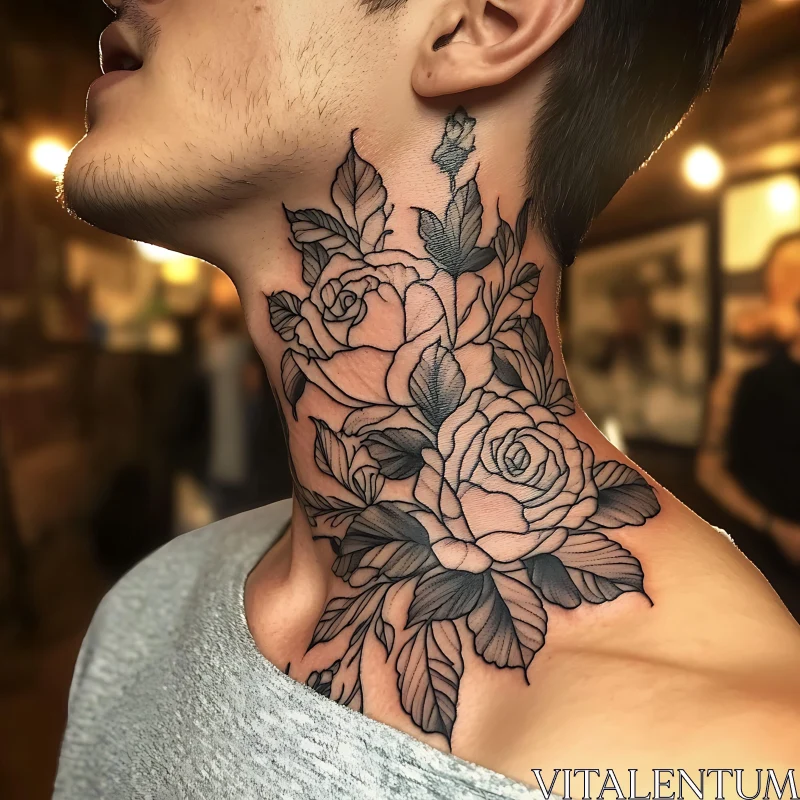 Detailed Rose Neck Tattoo Design AI Image