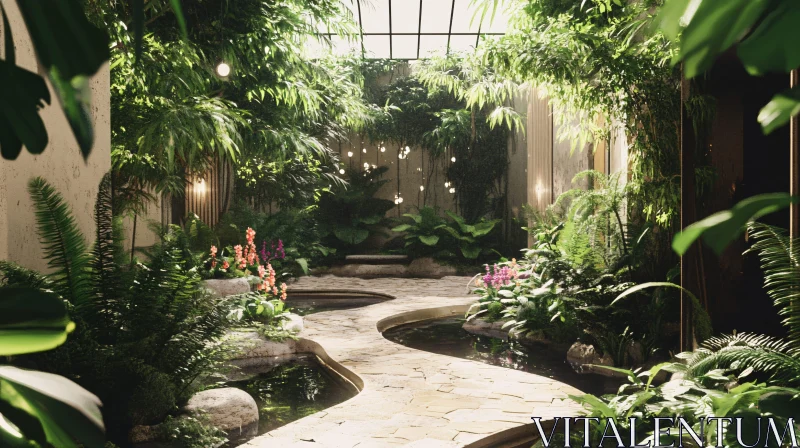 AI ART Tranquil Indoor Garden with Stone Path