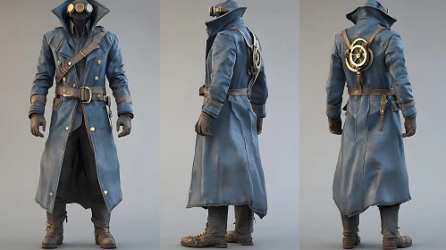 Blue Steampunk Coat with Gears