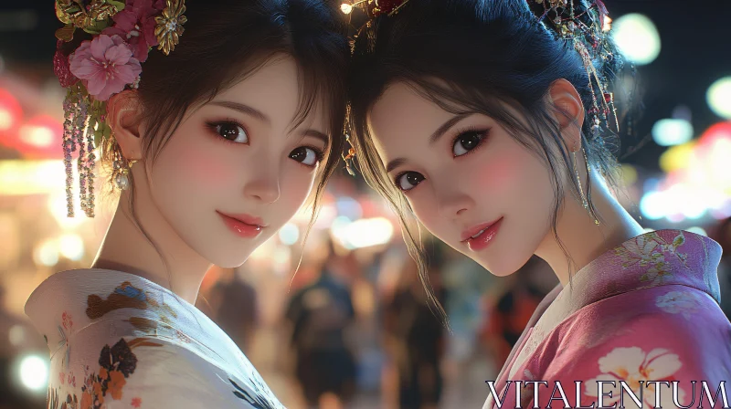 Twin Kimono Beauties AI Image