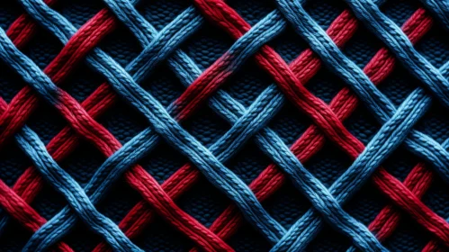 Artistic Abstract Pattern of Red Fabric and Blue Thread