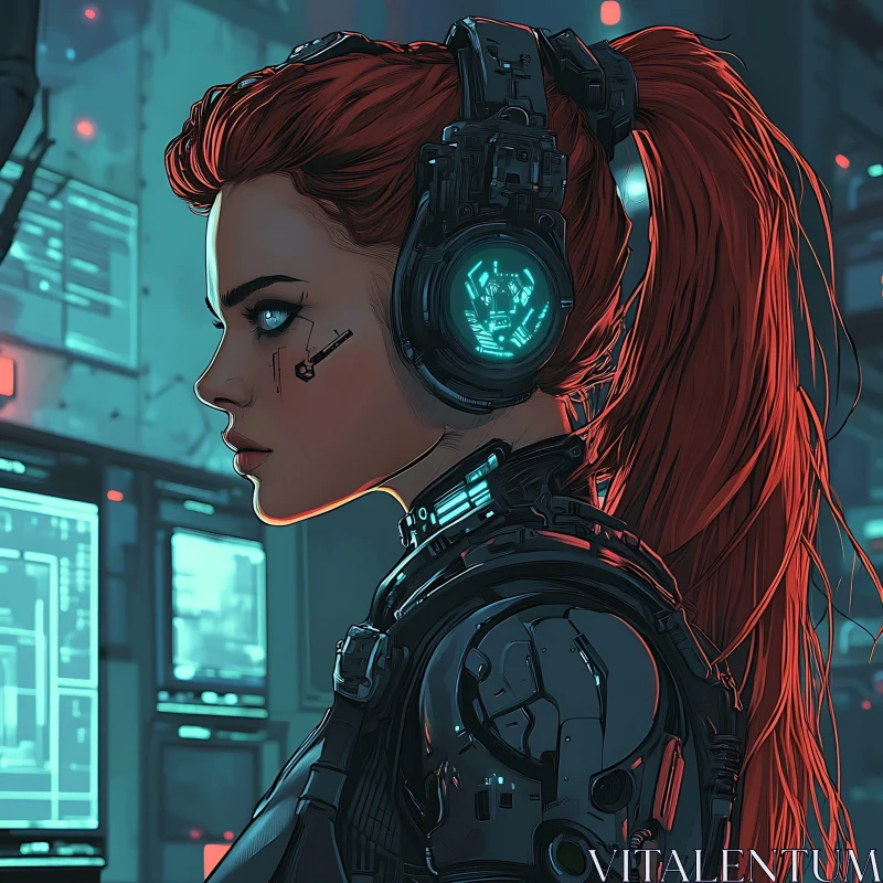 Cyberpunk Female with Red Hair AI Image