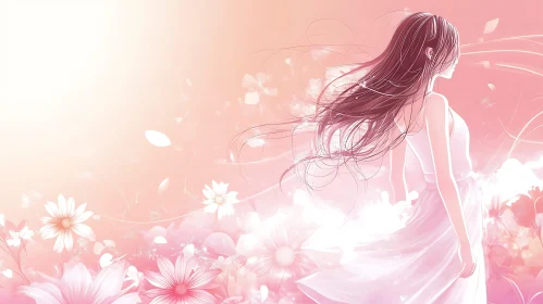 Serene Anime Girl with Flowers