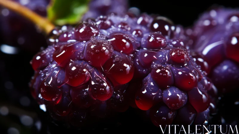Close-Up View of Water Droplet Covered Grapes on Black Background AI Image