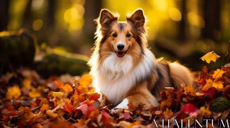 Collie Dog in Autumn Leaves - Soft Lighting Portrait AI Image