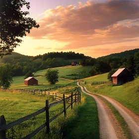 Tranquil Countryside Scene with Sunset