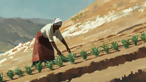 Woman Farming on a Hillside