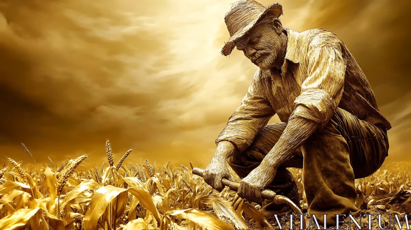 Rural Golden Harvest: Farmer's Dedication AI Image