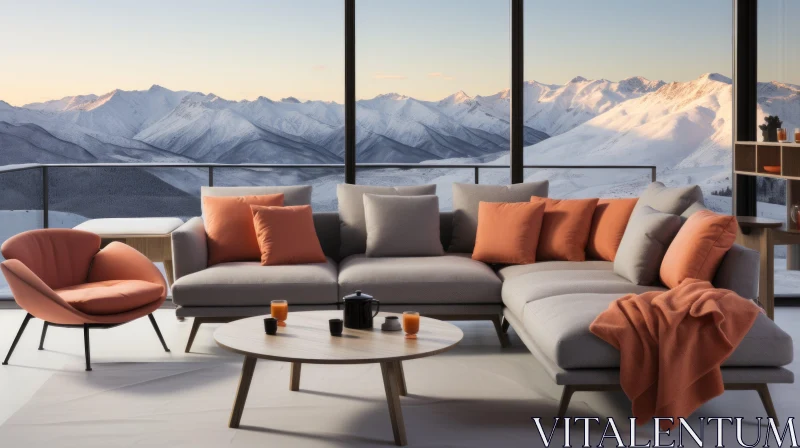 Living Room Interior with Mountain Views - Australian Landscape AI Image