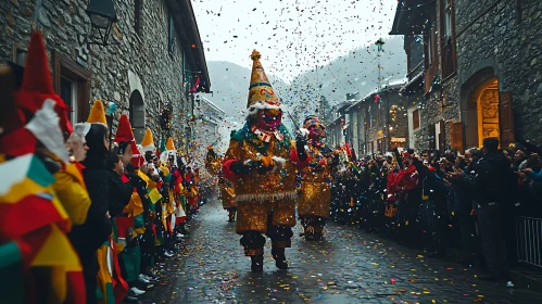 Festive Street Carnival with Confetti