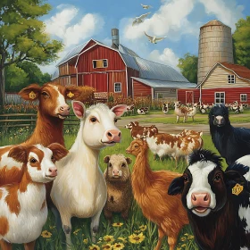 Pastoral Farm Scene with Cows Grazing
